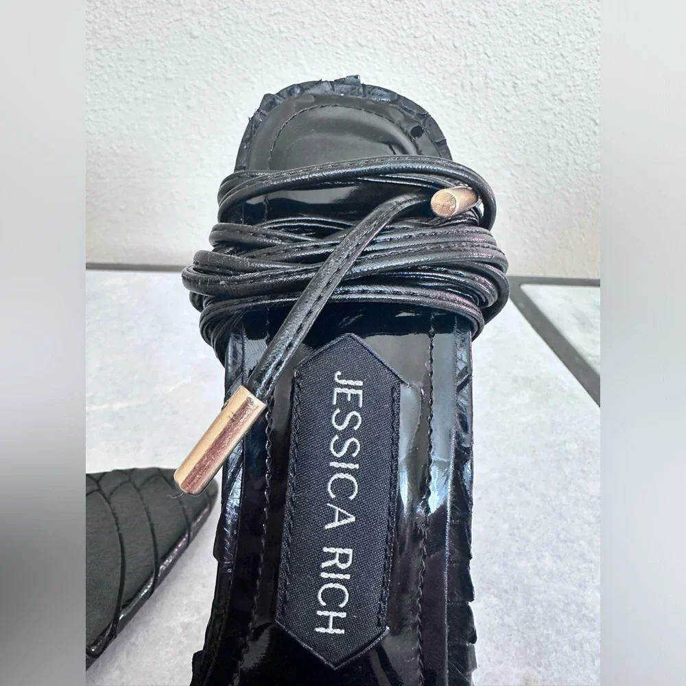 Rich Sandal by Jessica Rich Black Stiletto Lace Up Heels Size 40 / 9.5 - Picture 6 of 16